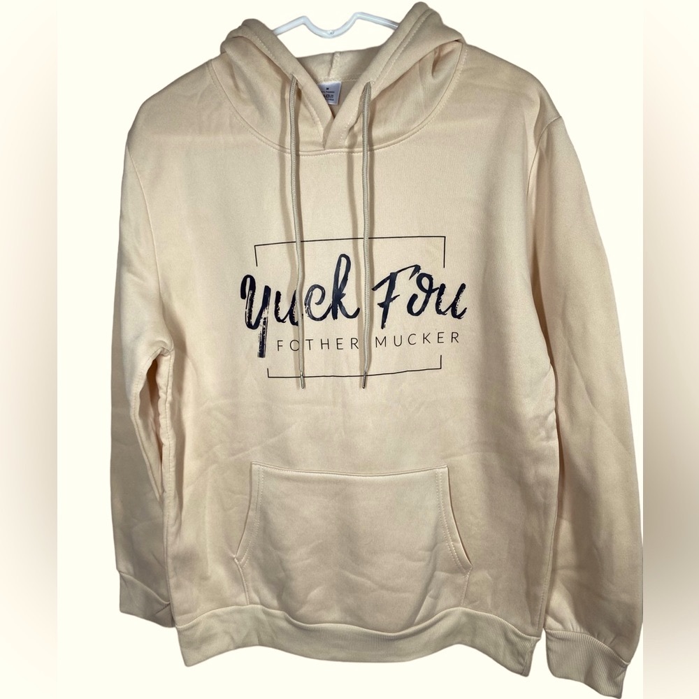 {NEW} Men's Graphic Drawstring Hoodie Medium Beige